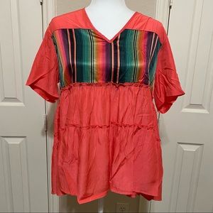 NWT Crazy Train Coral Short Sleeve Shirt Size M